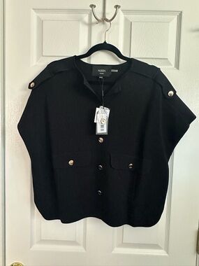 NWT Aleeza Paris Black Button-Front Knit Top/Vest